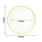 10 Pack Clear Regal Disposable Salad Plates With Gold Rim, 7" Round Plastic Appetizer Dessert Plates