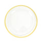 10 Pack Clear Regal Disposable Salad Plates With Gold Rim, 7" Round Plastic Appetizer Dessert Plates