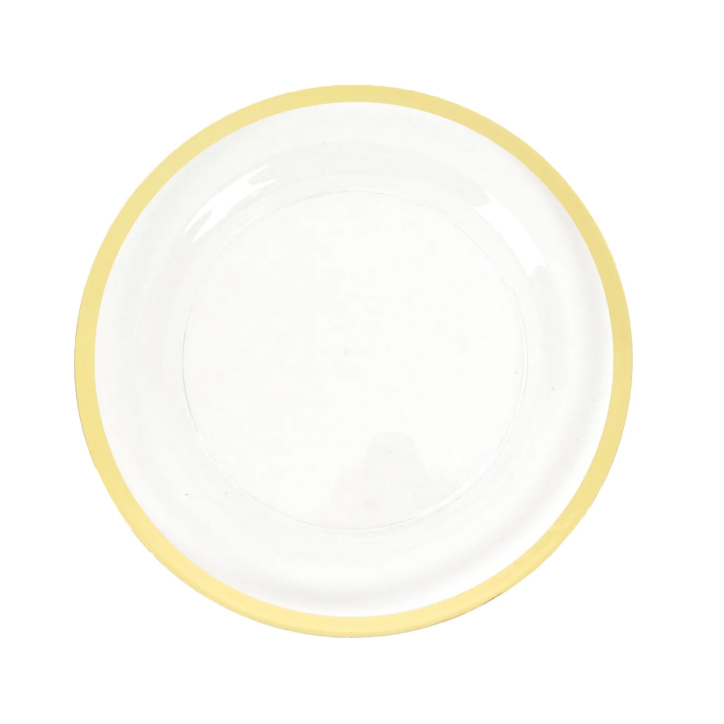 10 Pack Clear Regal Disposable Salad Plates With Gold Rim, 7" Round Plastic Appetizer Dessert Plates