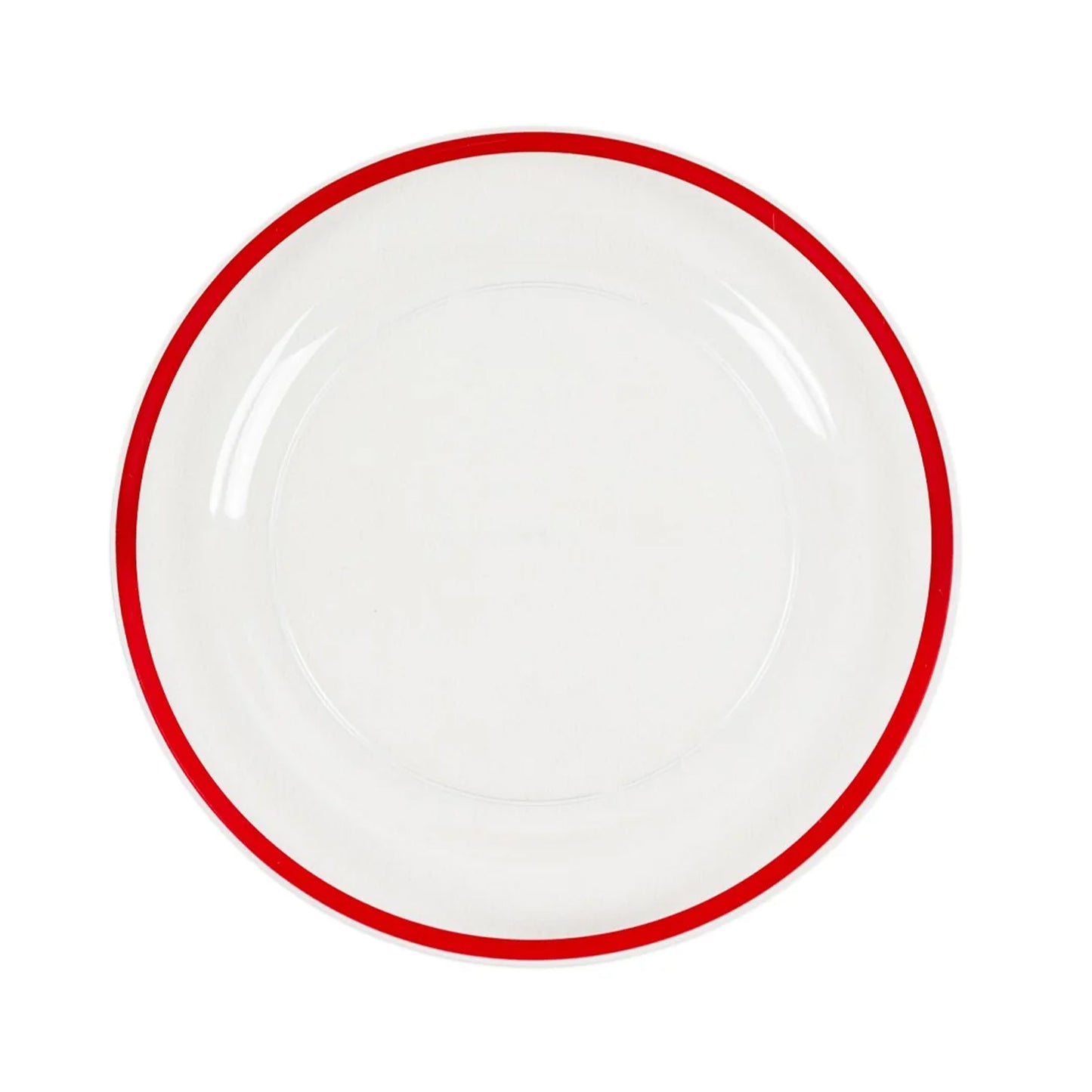 10 Pack Clear Regal Disposable Salad Plates With Red Rim, 7" Round Plastic Appetizer Dessert Plates