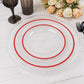 10 Pack Clear Regal Disposable Salad Plates With Red Rim, 7" Round Plastic Appetizer Dessert Plates