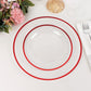 10 Pack Clear Regal Disposable Salad Plates With Red Rim, 7" Round Plastic Appetizer Dessert Plates