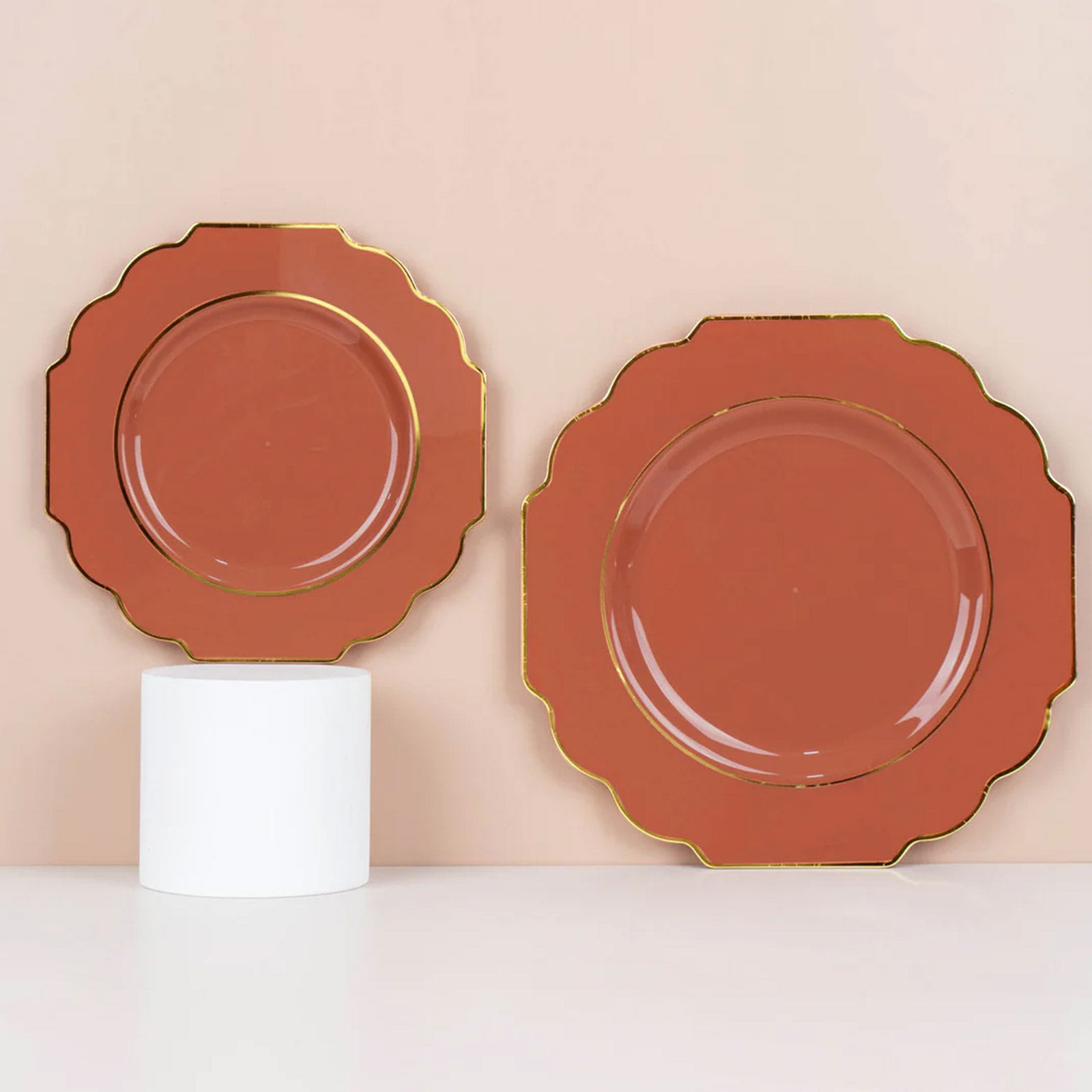 11" Rust Terracotta Heavy Duty Disposable Dinner Plates with Gold Rim