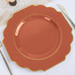 11" Terracotta heavy-duty disposable dinner plate with gold rim.