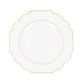 White dessert appetizer plate with a gold rim.