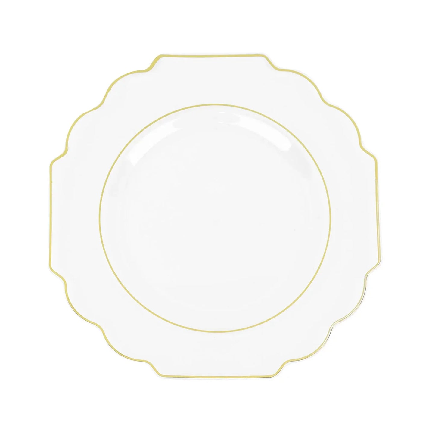 8 Inch Gold Rimmed Clear Hard Plastic Baroque Style Disposable Plates Pack of 10