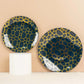 Navy blue geometric gold print disposable plates set.