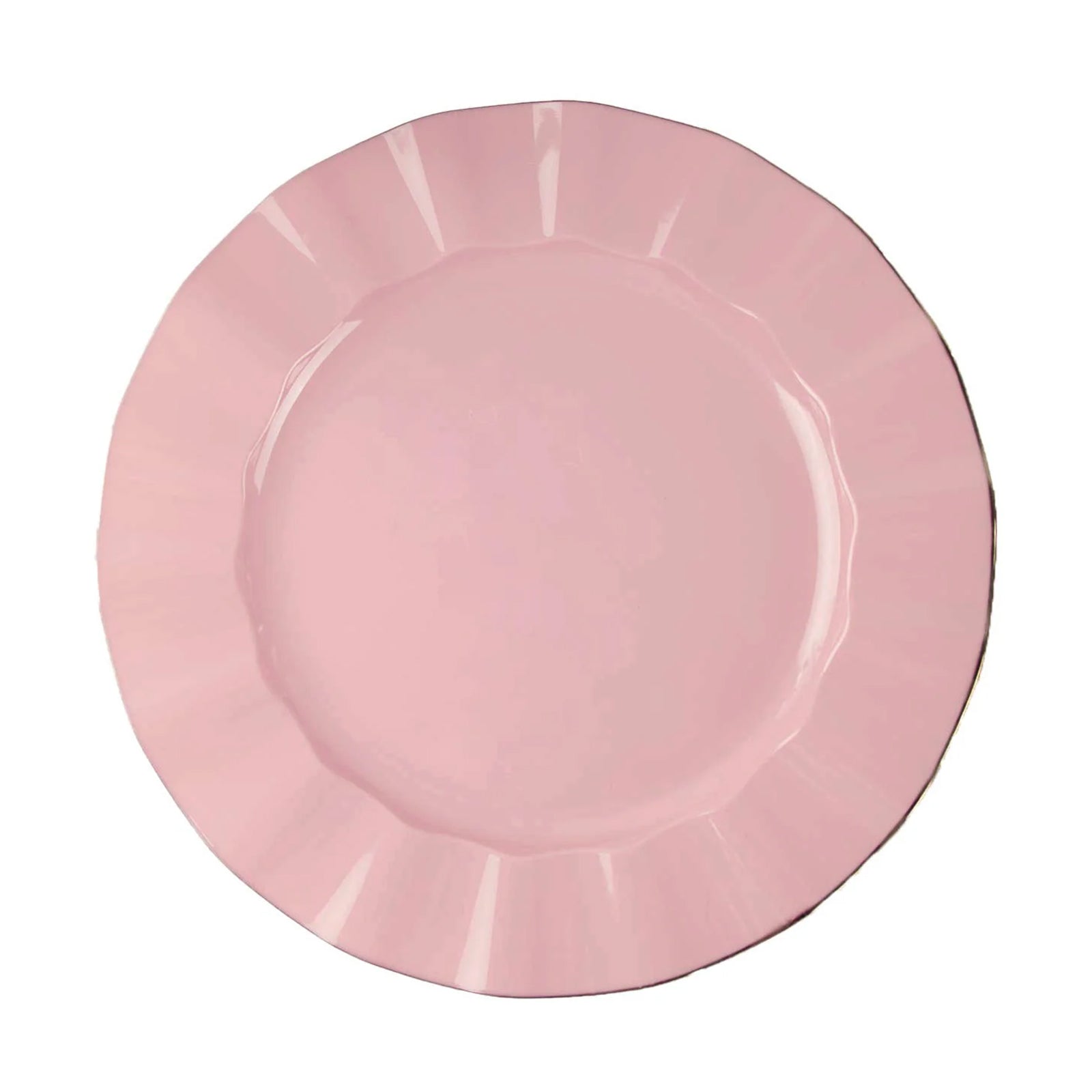 10 Pack | 11inch Dusty Rose Hard Plastic Dinner Plates with Gold Ruffled Rim, Dinnerware