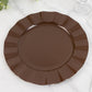 10 Pack 11" Cinnamon Brown Heavy Duty Large Disposable Dinner Plates with Gold Ruffled Rim, Hard Plastic Disposable Round Dinnerware