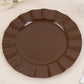 10 Pack 11" Cinnamon Brown Heavy Duty Large Disposable Dinner Plates with Gold Ruffled Rim, Hard Plastic Disposable Round Dinnerware