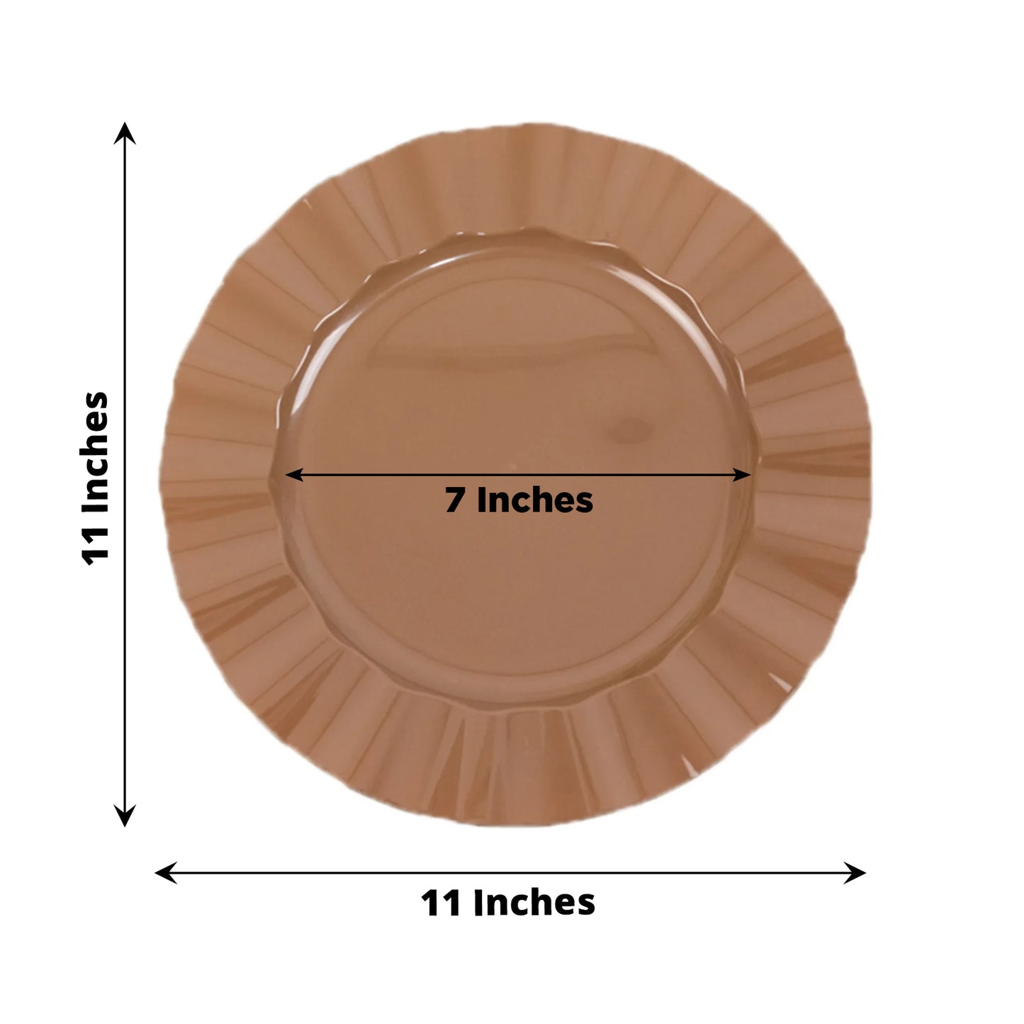10 Pack 11" Heavy Duty Large Disposable Dinner Plates with Gold Ruffled Rim, Coffee Brown Hard Plastic Disposable Round Dinnerware