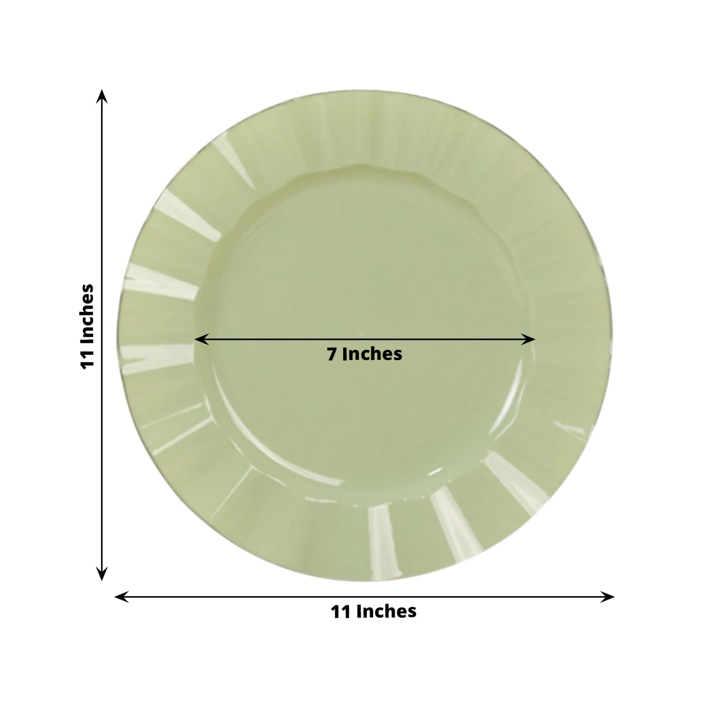 10 Pack 11" Sage Green Disposable Dinner Plates With Gold Ruffled Rim, Round Plastic Party Plates