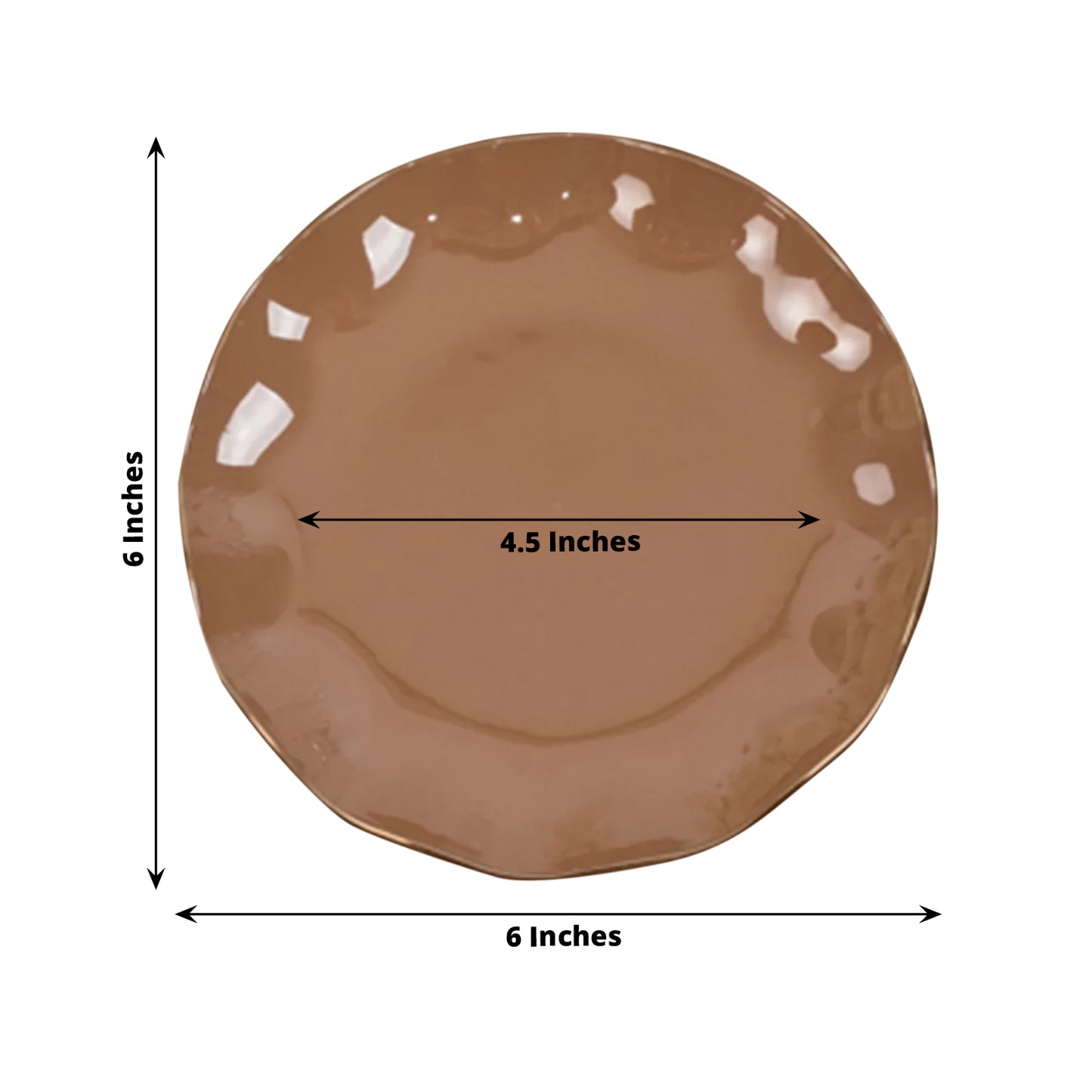 10 Pack 6" Heavy Duty Disposable Salad Plates with Gold Ruffled Rim, Coffee Brown Disposable Round Dinnerware
