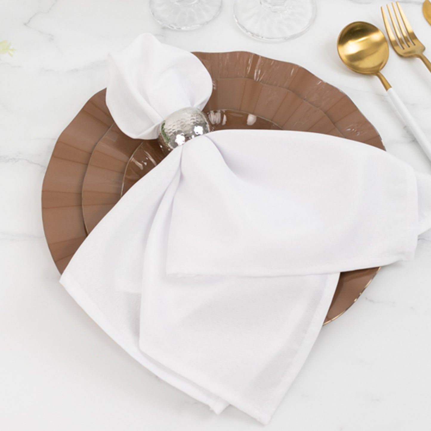 10 Pack 6" Heavy Duty Disposable Salad Plates with Gold Ruffled Rim, Coffee Brown Disposable Round Dinnerware