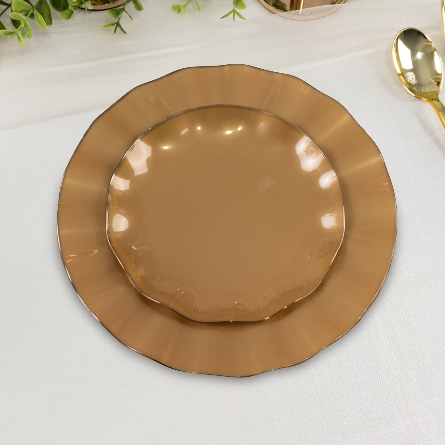 10 Pack 6" Gold Heavy Duty Disposable Salad Plates with Gold Ruffled Rim, Heavy Duty Disposable Appetizer Dessert Dinnerware