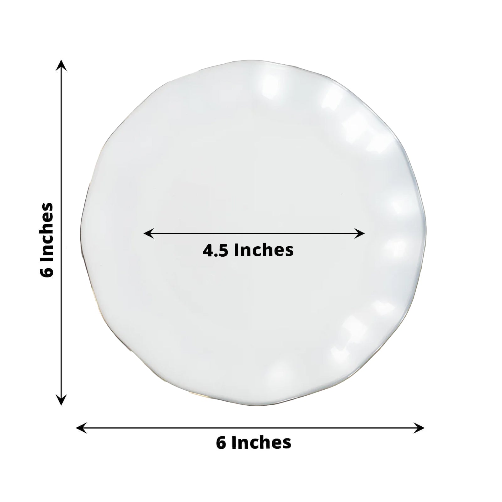 Pearl white ruffled rim dessert plate with gold edging, 6 inches.