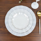 Pearl white ruffled rim disposable dessert plates with gold edging.