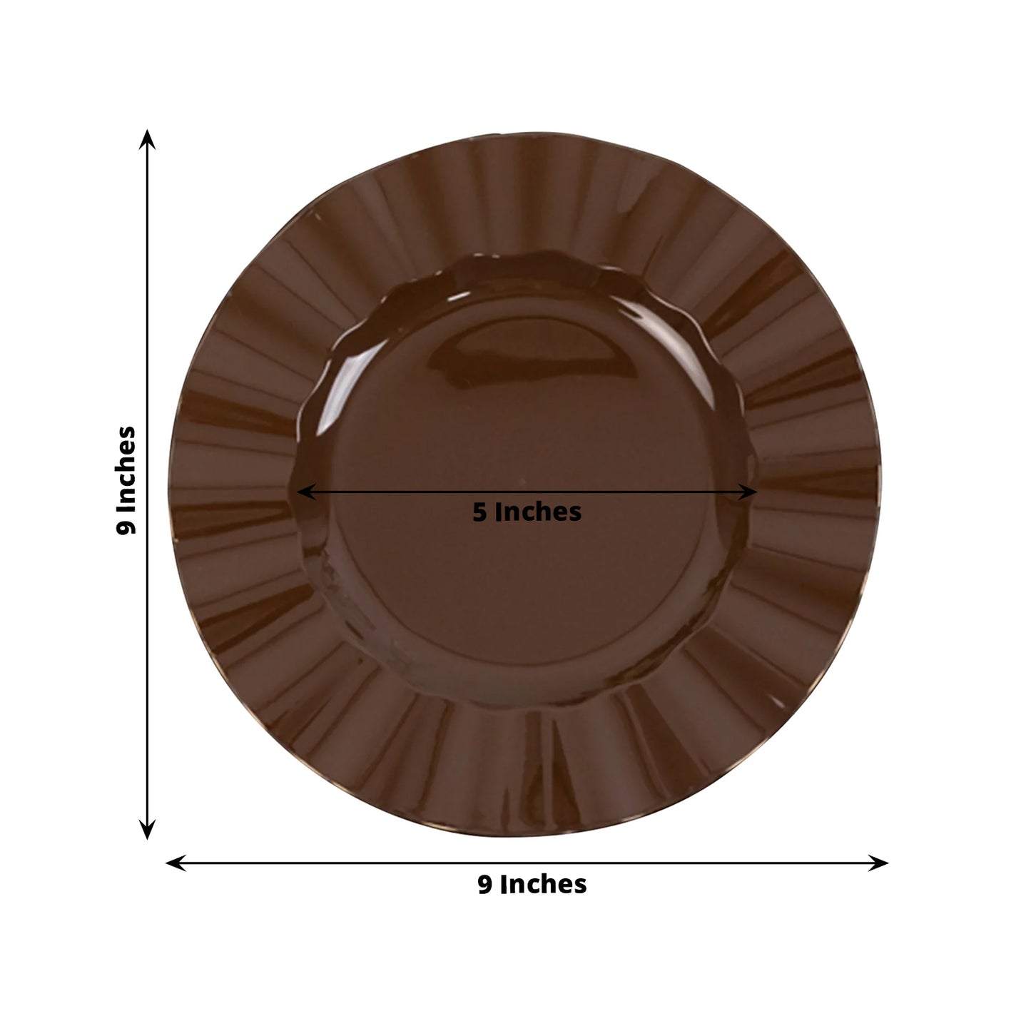 Cinnamon brown heavy duty disposable dinner plates with gold ruffled rim.