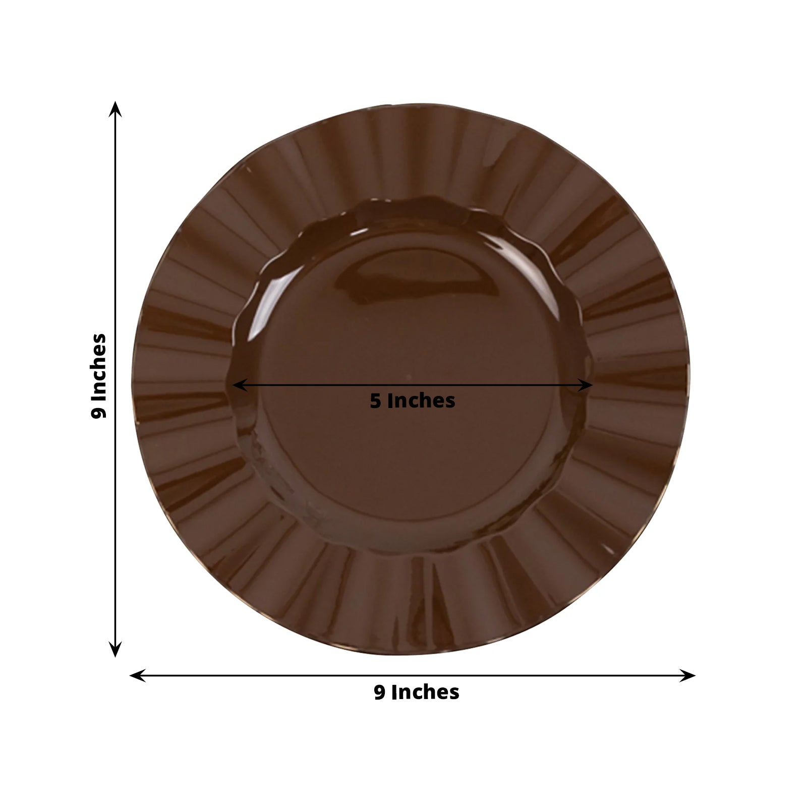 Cinnamon brown heavy duty disposable dinner plates with gold ruffled rim.