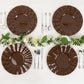 Cinnamon brown heavy duty disposable dinner plates with gold ruffled rim.