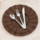Cinnamon brown heavy-duty disposable dinner plates with gold rim.