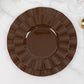 Cinnamon brown heavy duty disposable dinner plates with gold ruffled rim.