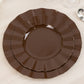 Cinnamon brown heavy duty disposable dinner plates with gold ruffled rim.
