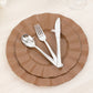 Coffee brown disposable dinner plates with gold ruffled rim.