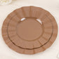 Coffee brown disposable dinner plates with gold ruffled rim.