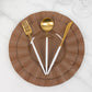 Coffee brown heavy duty disposable dinner plates with gold ruffled rim.