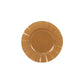 Gold disposable dinner plate with ruffled rim, heavy duty, hard plastic.
