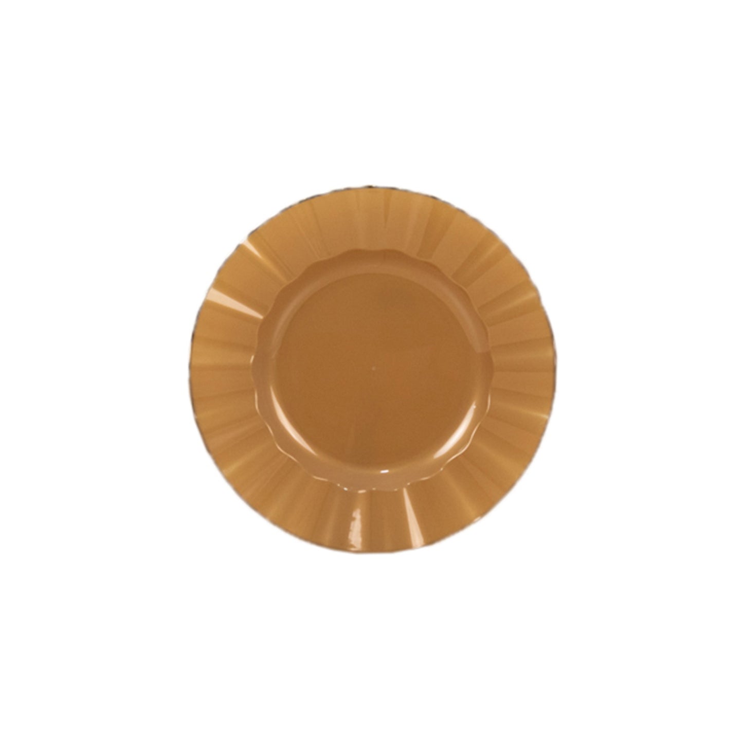 10 Pack 9" Gold Heavy Duty Disposable Dinner Plates with Ruffled Rim, Hard Plastic Dinnerware