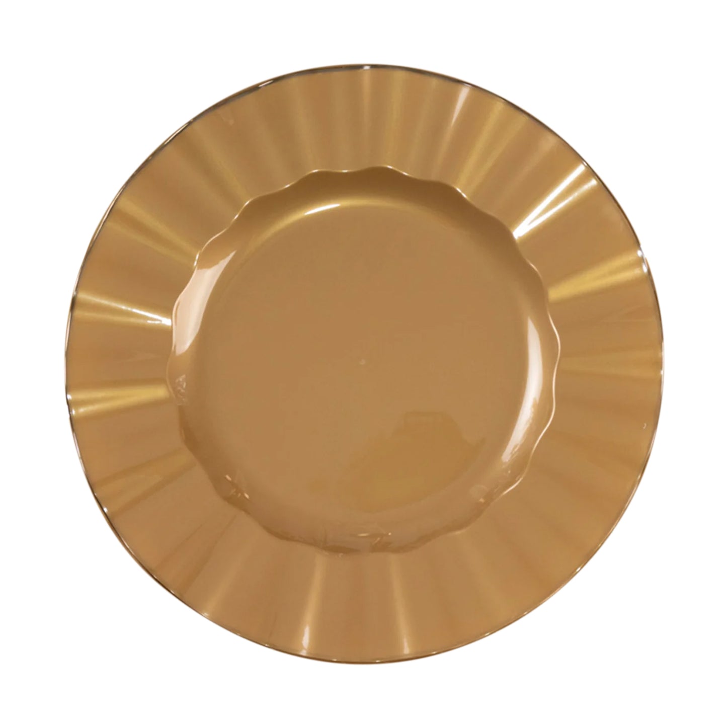 10 Pack 9" Gold Heavy Duty Disposable Dinner Plates with Ruffled Rim, Hard Plastic Dinnerware