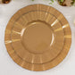 Gold heavy duty disposable dinner plates with ruffled rim.