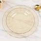 Gold glitter disposable party plate with ruffled rim, transparent, 9 inches.