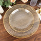 10 Pack Gold Glitter Clear Hammered Disposable Salad Plates, 7" Round Disposable Appetizer Dessert Plates With Gold Rim
