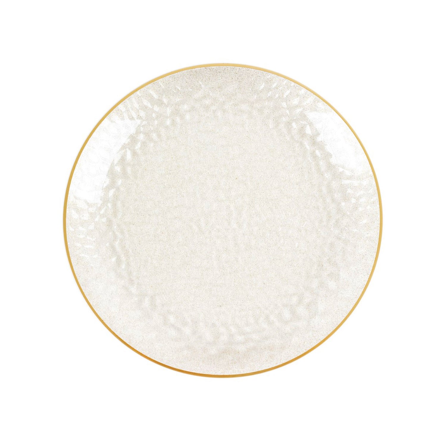 10 Pack Gold Glitter Clear Hammered Disposable Salad Plates, 7" Round Disposable Appetizer Dessert Plates With Gold Rim