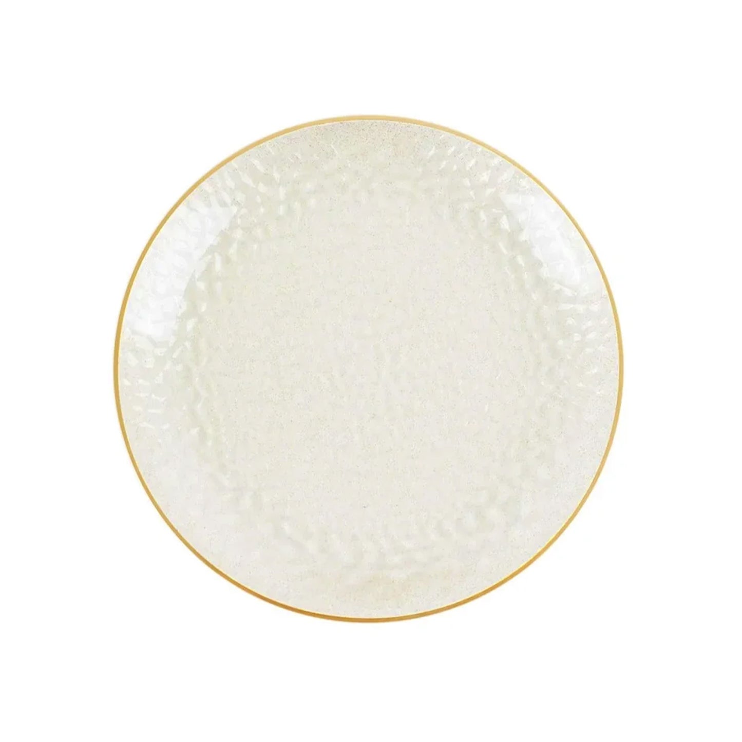 10 Pack Gold Glitter Clear Hammered Disposable Salad Plates, 7" Round Disposable Appetizer Dessert Plates With Gold Rim