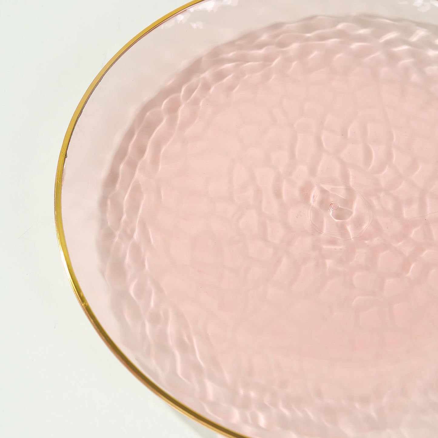 10 Pack Transparent Blush Hammered Plastic Salad Plates with Gold Rim, 7" Round Disposable Appetizer Dessert Plates