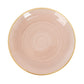 Transparent dusty rose swirl plate with gold rim. 10-inch elegant dinnerware.