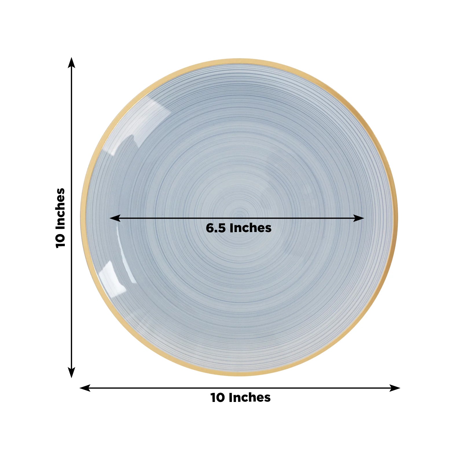 10" Transparent Dusty Blue Swirl Plate with Gold Rim – Elegant Party Tableware