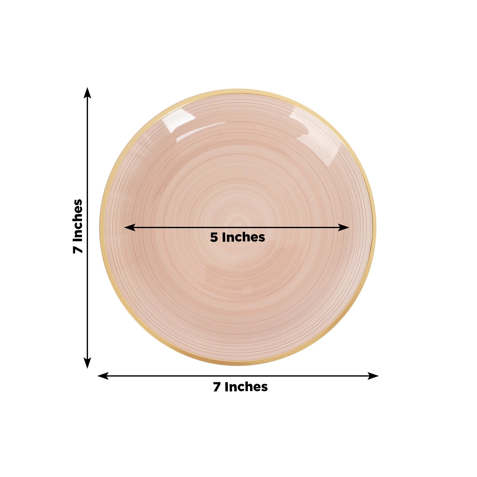Dusty rose swirl plate with gold rim, 7 inches, elegant party dish.