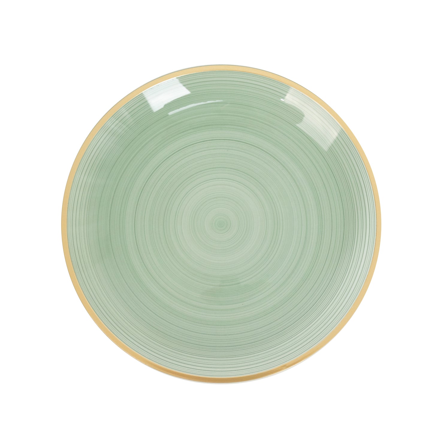 Dusty sage green swirl plate with gold rim, elegant for parties.