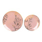 Set of 20 Dusty Rose Plastic Dinner Dessert Plates With Metallic Gold Floral Design, Disposable Round Party Plates - 8",10"