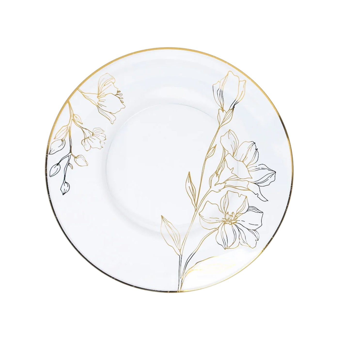 Set of 20 Clear Plastic Dinner Dessert Plates With Metallic Gold Floral Design, Disposable Round Party Plates - 8",10"