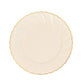 10 Pack | 10" Ivory / Gold Flair Rim Plastic Dinner Plates, Round Disposable Party Plates