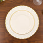 10 Pack | 10" Ivory / Gold Flair Rim Plastic Dinner Plates, Round Disposable Party Plates