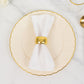 10 Pack | 10" Ivory / Gold Flair Rim Plastic Dinner Plates, Round Disposable Party Plates