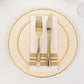 10 Pack | 10" Ivory / Gold Flair Rim Plastic Dinner Plates, Round Disposable Party Plates