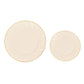 10 Pack | 10" Ivory / Gold Flair Rim Plastic Dinner Plates, Round Disposable Party Plates